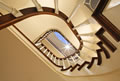 Custom stacked freestanding wood stair with custom ballusters, newels & rail profile, Presido Terrace-San Francisco, CA