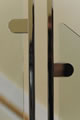 Hickory wood hand rail, glass w/ polished chrome baluster